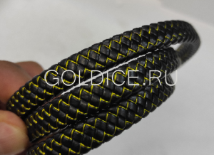 Шнур для браслетов из экокожи черный с желтой прострочкой 12мм / 250 мм